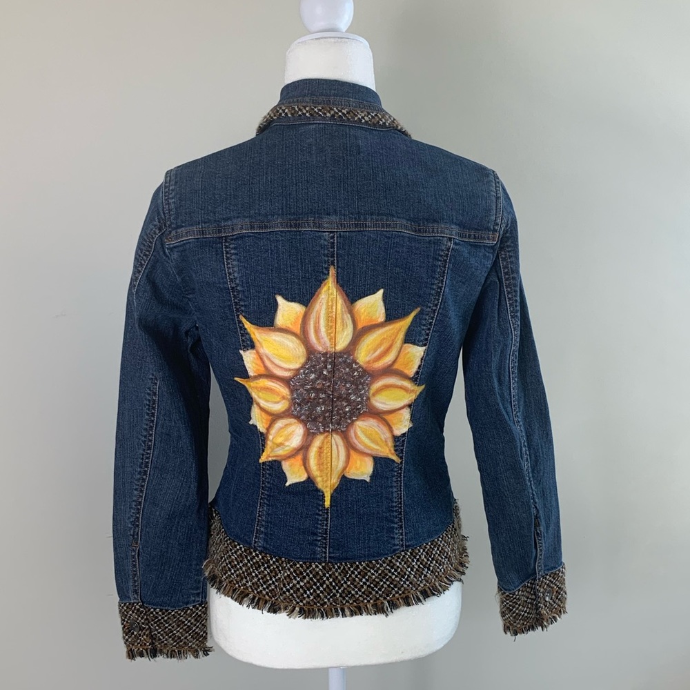 Coldwater Creek Denim Jacket Painted Sunflower
